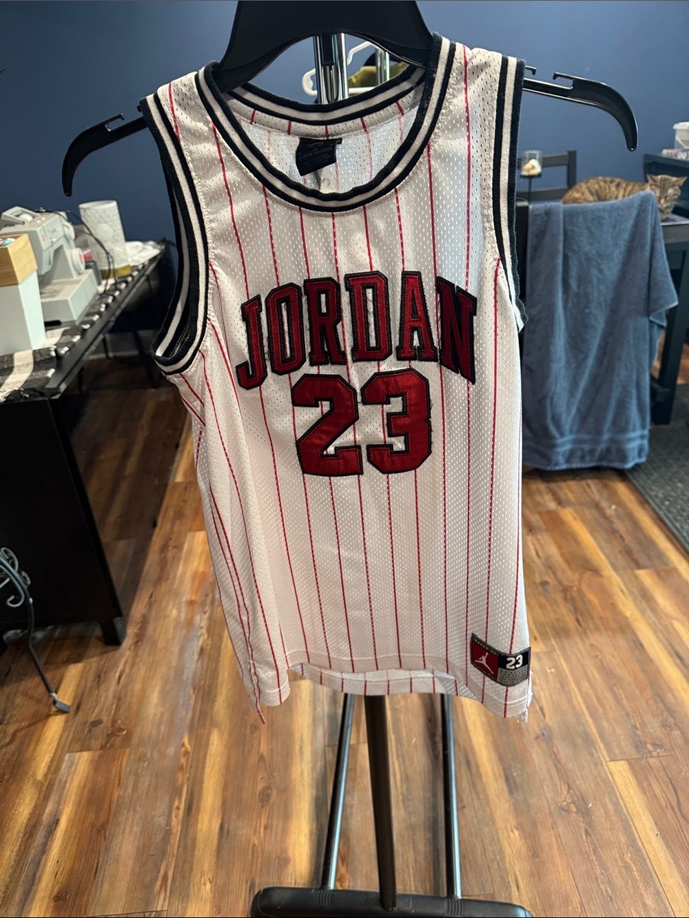 Jordan White & Red 23 Pinstripe Basketball Jersey